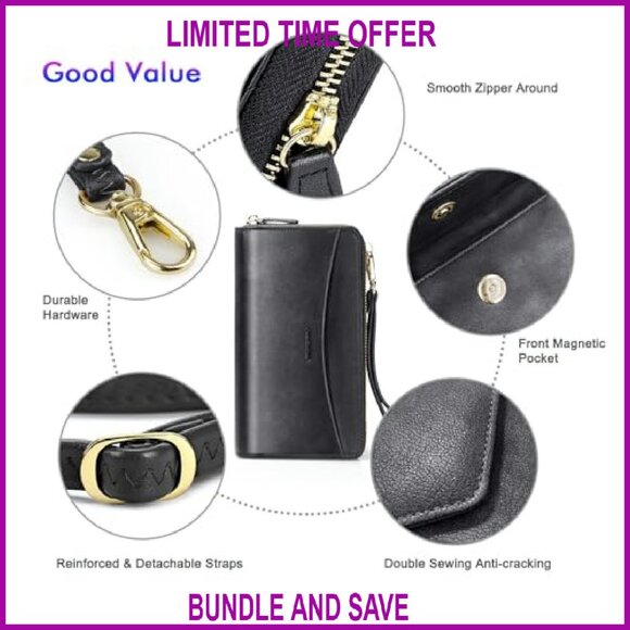 RFID Blocking Wristlet Crossbody Clutch with Multiple Compartments & Straps - Picture 6 of 8